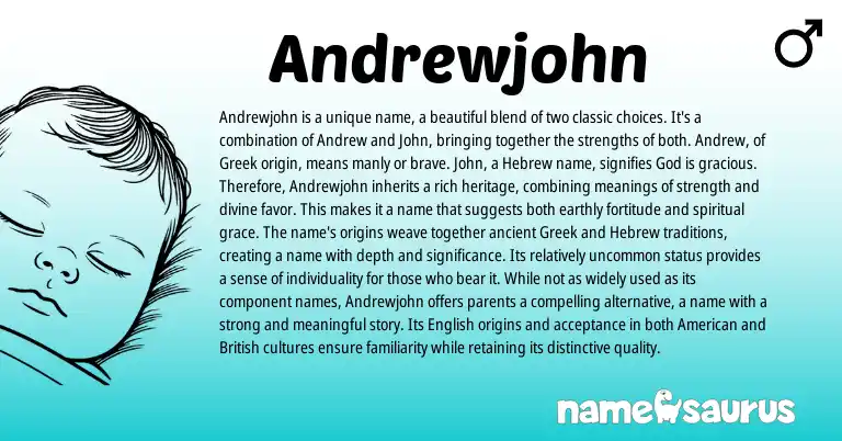 Infographic about Andrewjohn name meaning, Andrewjohn is a name from Greek, Hebrew origin(s).