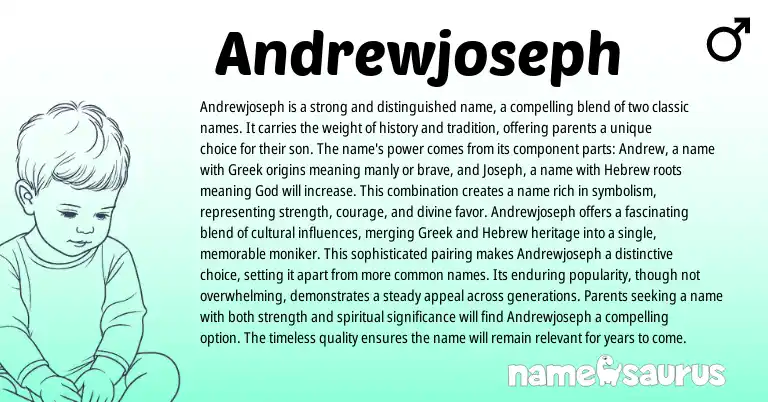 Infographic about Andrewjoseph name meaning, Andrewjoseph is a name from Greek origin(s).