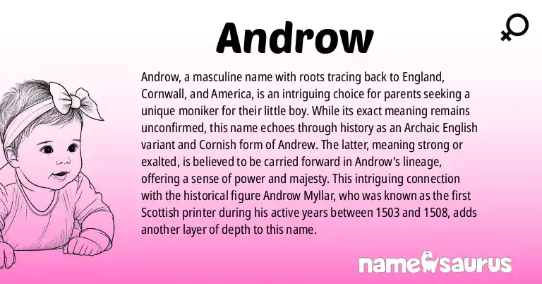 Infographic about Androw name meaning, Androw is a name from English, Cornish, American origin(s).