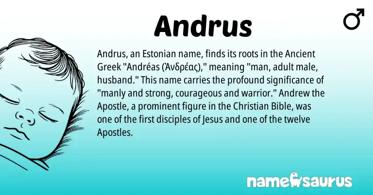 Infographic about Andrus name meaning, Andrus is a name from Ancient Greek, Estonian origin(s).