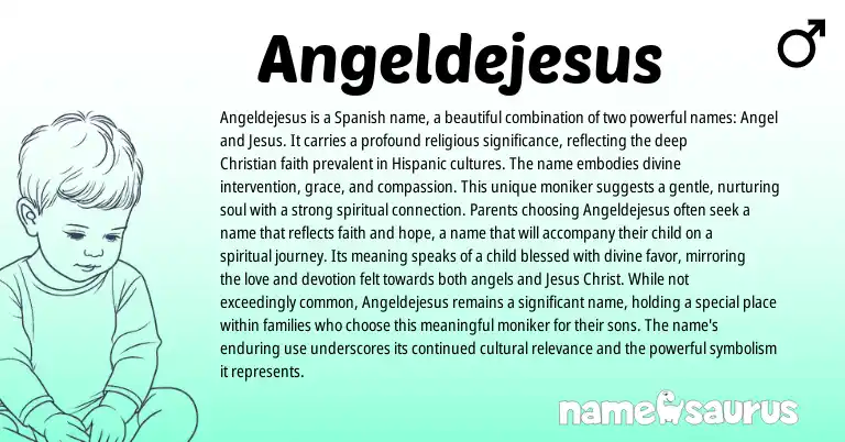 Infographic about Angeldejesus name meaning, Angeldejesus is a name from Spanish origin(s).