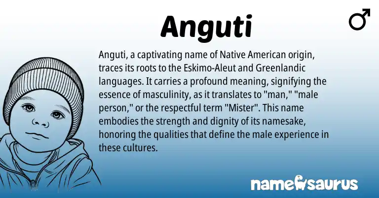 Infographic about Anguti name meaning, Anguti is a name from Native American, Aleut, Greenlandic origin(s).