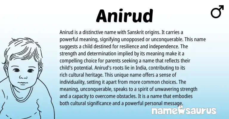 Infographic about Anirud name meaning, Anirud is a name from Sanskrit origin(s).