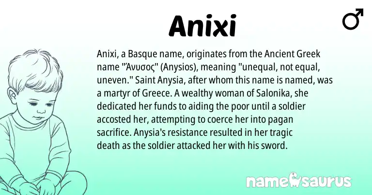 Infographic about Anixi name meaning, Anixi is a name from Basque, Ancient Greek, Greece origin(s).