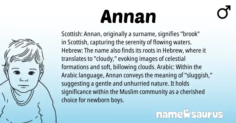 Infographic about Annan name meaning, Annan is a name from Muslim, Arabic, Scottish, Hebrew origin(s).