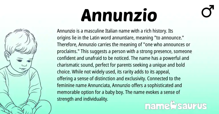 Infographic about Annunzio name meaning, Annunzio is a name from Latin, Italian origin(s).