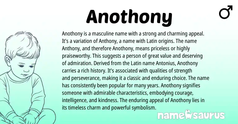 Infographic about Anothony name meaning, Anothony is a name from Latin origin(s).