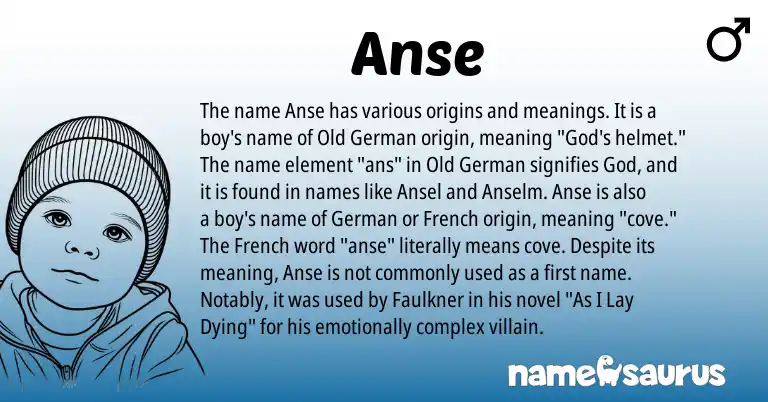Infographic about Anse name meaning, Anse is a name from Old German, German, French origin(s).