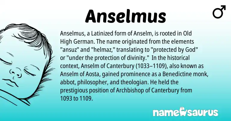 Infographic about Anselmus name meaning, Anselmus is a name from Old High German origin(s).