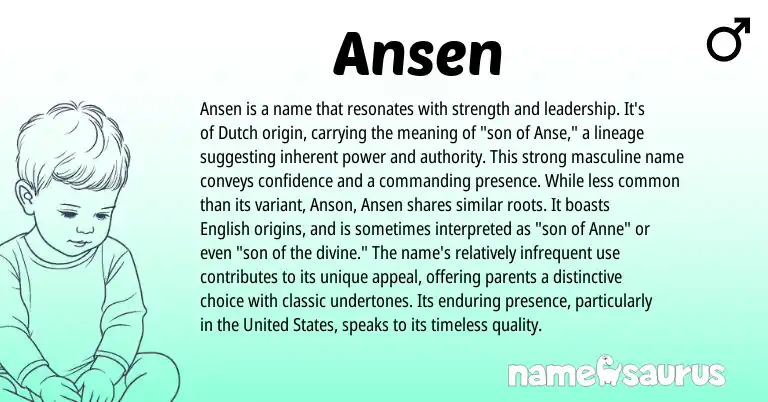 Infographic about Ansen name meaning, Ansen is a name from Dutch origin(s).