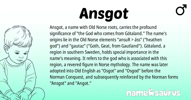 Infographic about Ansgot name meaning, Ansgot is a name from Old Norse, Old English, Norman, Norse origin(s).