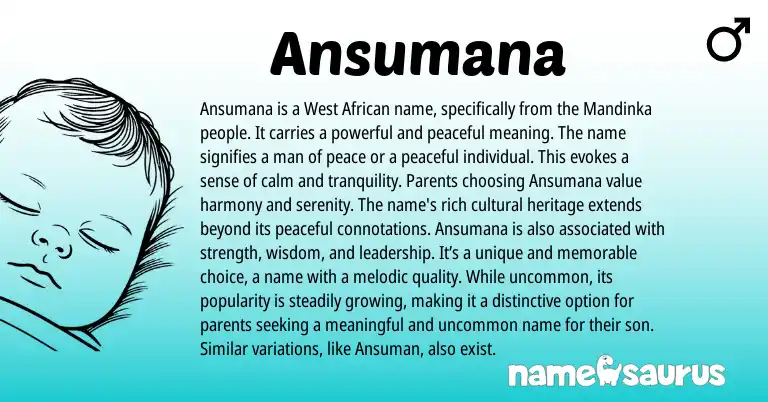 Infographic about Ansumana name meaning, Ansumana is a name from African, Western origin(s).