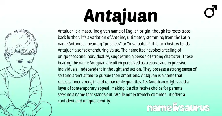 Infographic about Antajuan name meaning, Antajuan is a name from Latin, English origin(s).