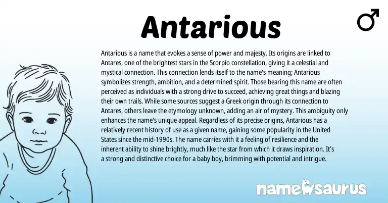 Infographic about Antarious name meaning, Antarious is a name from Greek origin(s).