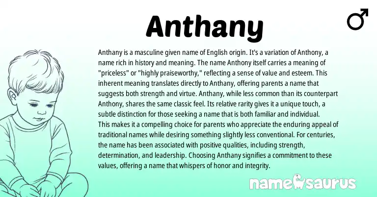 Infographic about Anthany name meaning, Anthany is a name from English origin(s).