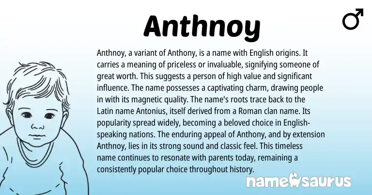 Infographic about Anthnoy name meaning, Anthnoy is a name from English origin(s).