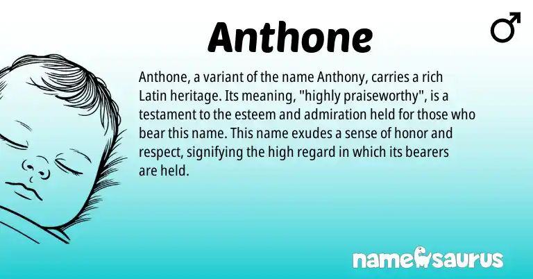 Infographic about Anthone name meaning, Anthone is a name from Latin origin(s).