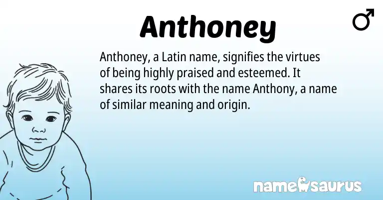 Infographic about Anthoney name meaning, Anthoney is a name from Latin origin(s).