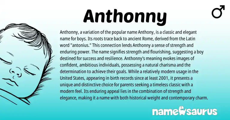 Infographic about Anthonny name meaning, Anthonny is a name from Latin origin(s).