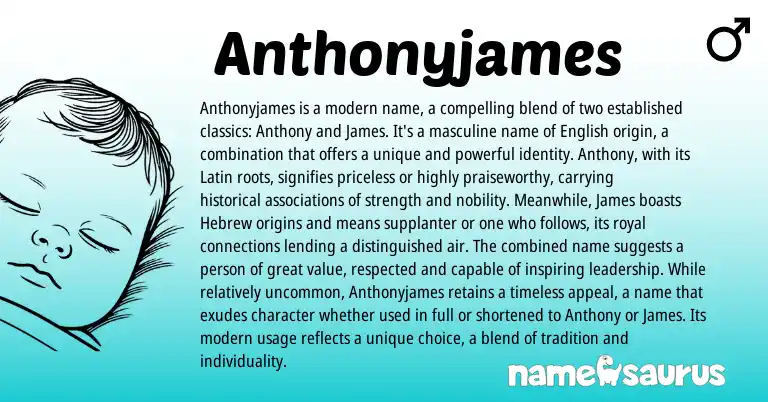 Infographic about Anthonyjames name meaning, Anthonyjames is a name from Latin, English origin(s).