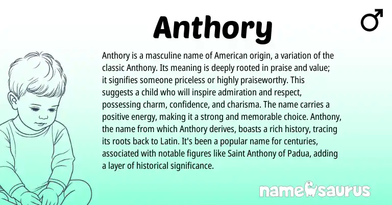 Infographic about Anthory name meaning, Anthory is a name from American origin(s).