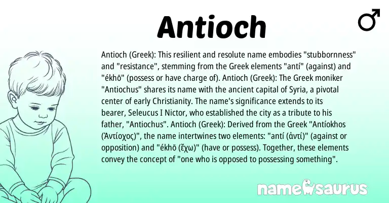 Infographic about Antioch name meaning, Antioch is a name from Christianity, Syria, Greek origin(s).