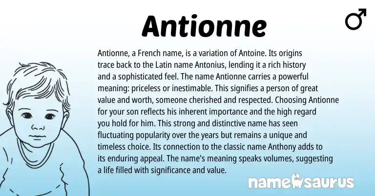 Infographic about Antionne name meaning, Antionne is a name from Latin, French origin(s).