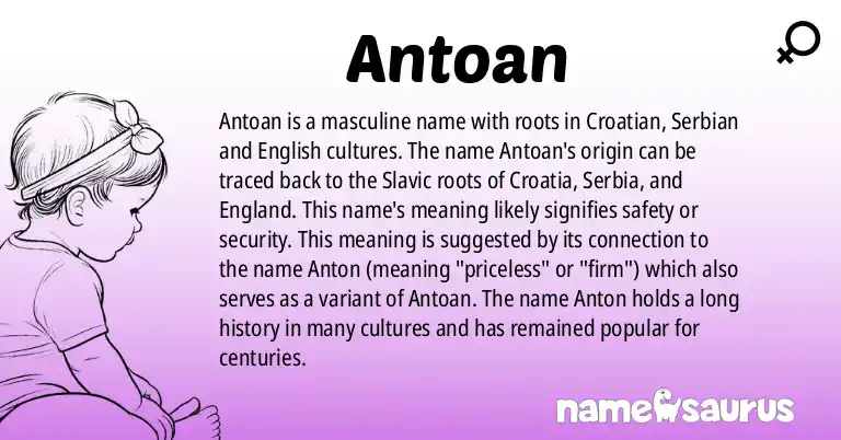 Infographic about Antoan name meaning, Antoan is a name from Croatian, Serbian, English, Vietnamese origin(s).