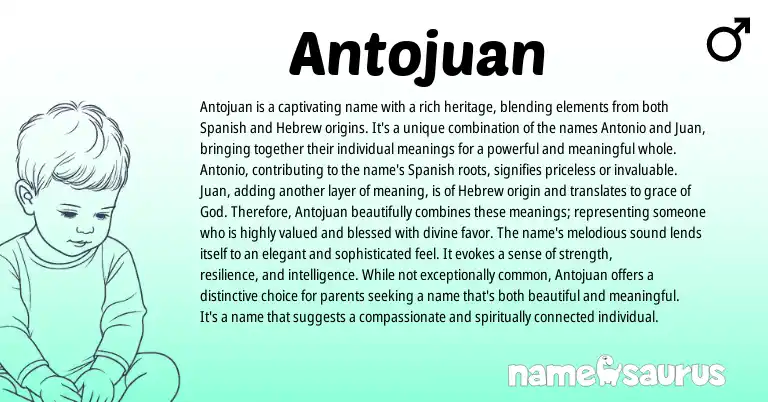 Infographic about Antojuan name meaning, Antojuan is a name from Hebrew, Spanish origin(s).