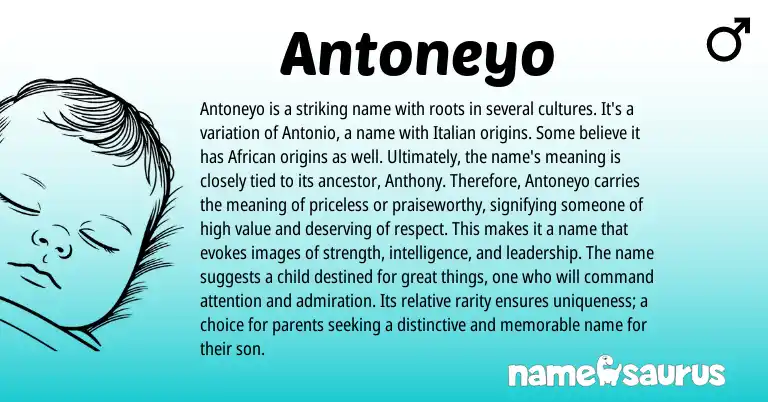 Infographic about Antoneyo name meaning, Antoneyo is a name from African origin(s).