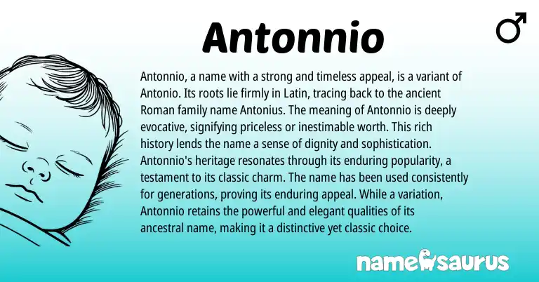 Infographic about Antonnio name meaning, Antonnio is a name from Latin, Roman origin(s).