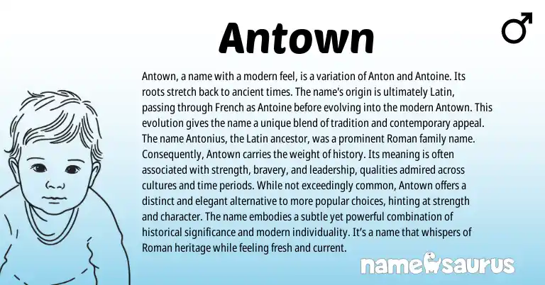Infographic about Antown name meaning, Antown is a name from Latin, French, Roman origin(s).