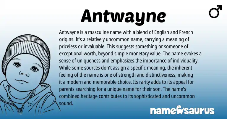Infographic about Antwayne name meaning, Antwayne is a name from French, English origin(s).