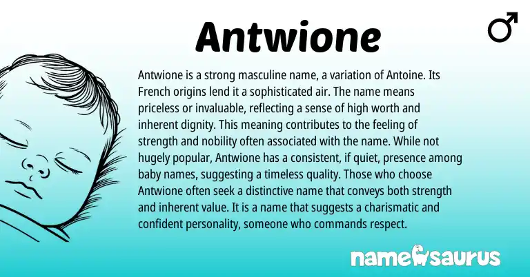 Infographic about Antwione name meaning, Antwione is a name from French, English origin(s).