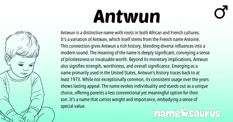 Infographic about Antwun name meaning, Antwun is a name from French, African, English origin(s).