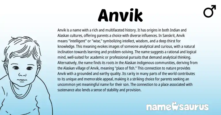 Infographic about Anvik name meaning, Anvik is a name from Indian, Sanskrit origin(s).