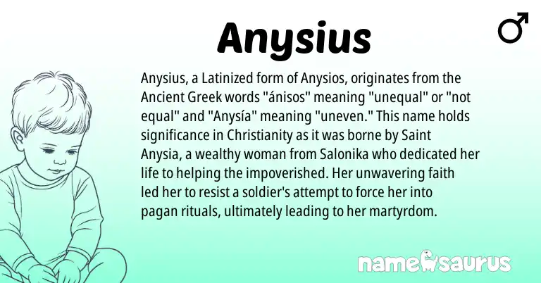 Infographic about Anysius name meaning, Anysius is a name from Ancient Greek, Christianity origin(s).