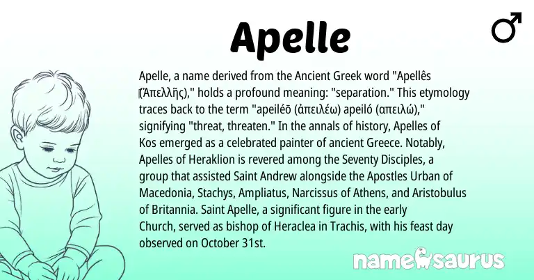 Infographic about Apelle name meaning, Apelle is a name from Ancient Greek, Greece origin(s).