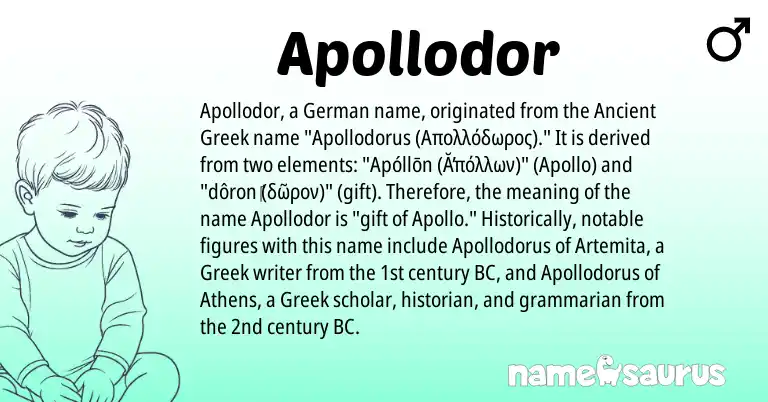 Infographic about Apollodor name meaning, Apollodor is a name from German, Ancient Greek, Greek origin(s).
