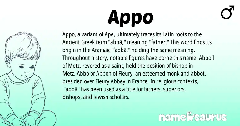 Infographic about Appo name meaning, Appo is a name from Aramaic, Jewish, Ancient Greek, Latin origin(s).