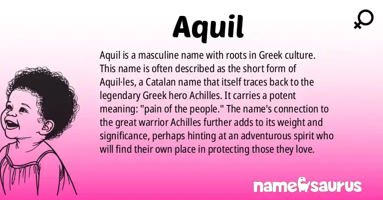 Infographic about Aquil name meaning, Aquil is a name from Greek origin(s).