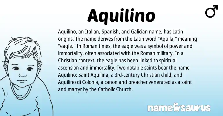 Infographic about Aquilino name meaning, Aquilino is a name from Spanish, Roman, Latin, Galician, Italian origin(s).