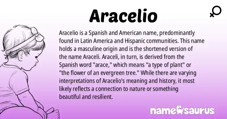 Infographic about Aracelio name meaning, Aracelio is a name from Spanish (Latin American), American (Hispanic) origin(s).