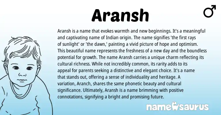 Infographic about Aransh name meaning, Aransh is a name from Indian, Persian origin(s).