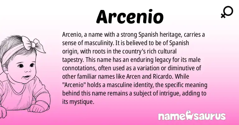 Infographic about Arcenio name meaning, Arcenio is a name from Spanish origin(s).