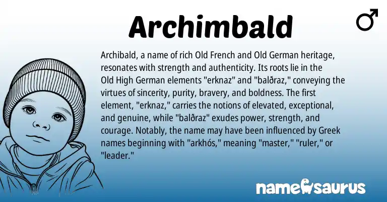 Infographic about Archimbald name meaning, Archimbald is a name from Old German, Old High German, Old French, Greek origin(s).