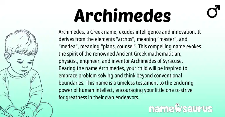 Infographic about Archimedes name meaning, Archimedes is a name from Ancient Greek, Greek origin(s).