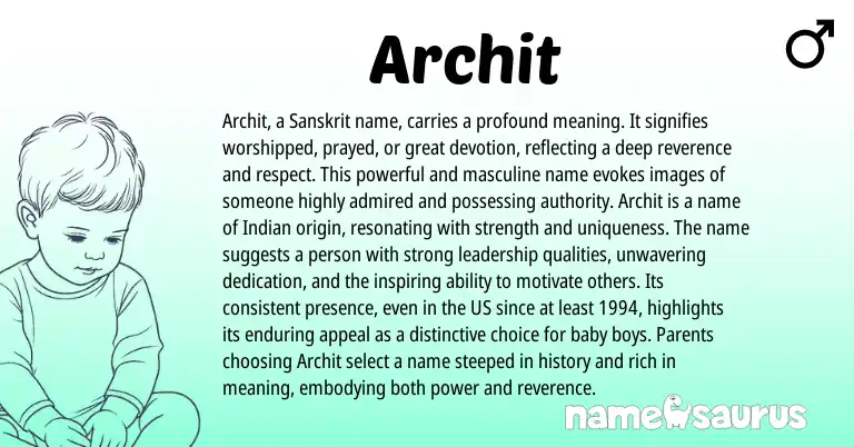 Infographic about Archit name meaning, Archit is a name from Indian, Sanskrit origin(s).