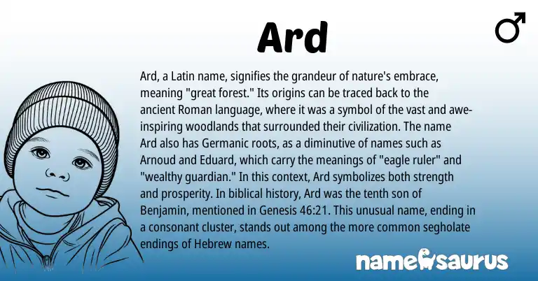 Infographic about Ard name meaning, Ard is a name from Roman, Germanic, Latin, Hebrew origin(s).
