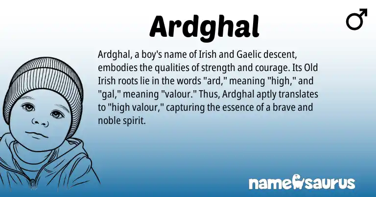 Infographic about Ardghal name meaning, Ardghal is a name from Irish, Gaelic, Old Irish origin(s).